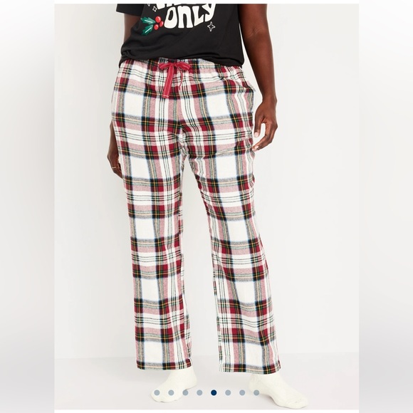 Old Navy White Tartan Mid-Rise Flannel Pajama Pants Sz XL New - Picture 1 of 4